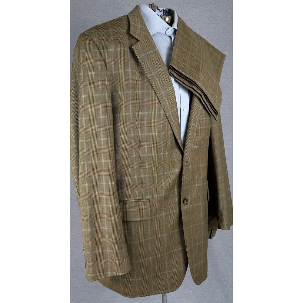 Jos. A. Bank Mens 44L Brown Glen Plaid 100% Wool 2 Piece Suit 36x31 Long